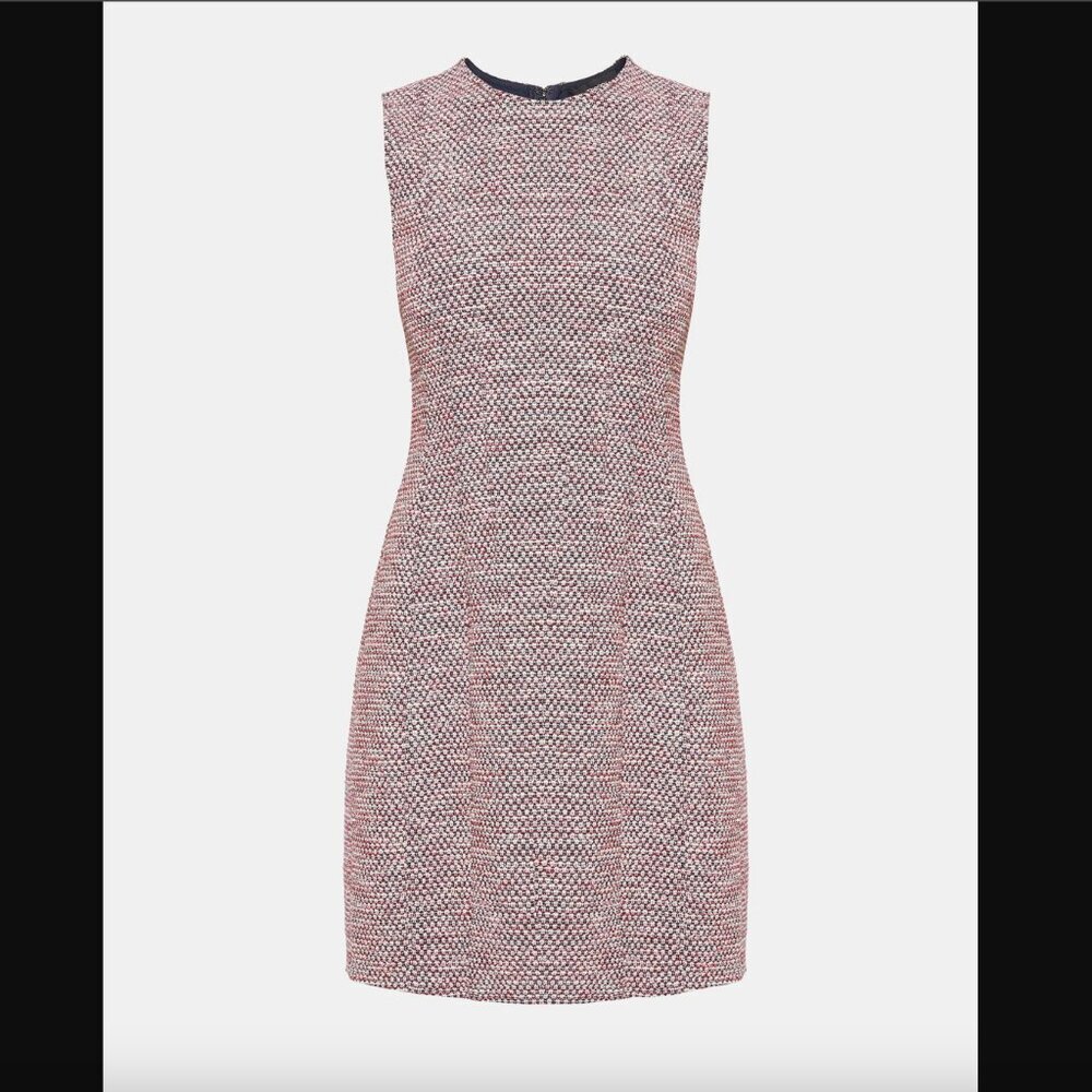 Theory Pink and Navy Textured Sleeveless Midi Dress